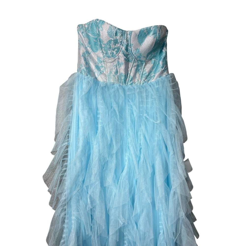 Lulus Malley Light Blue Ruffled‎ Tulle Maxi Dress Women's Size Medium - Picture 3 of 8